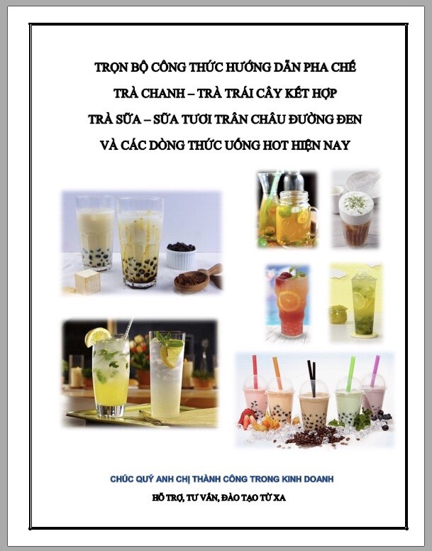 Sách công thức pha chế trà chanh - trà trái cây - trà sữa - sữa tươi đường đen và thức uống hot hiện nay