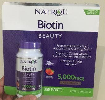 Viên ngậm hương dâu Natrol Biotin Beauty 5000mcg 250 viên giảm rụng tóc