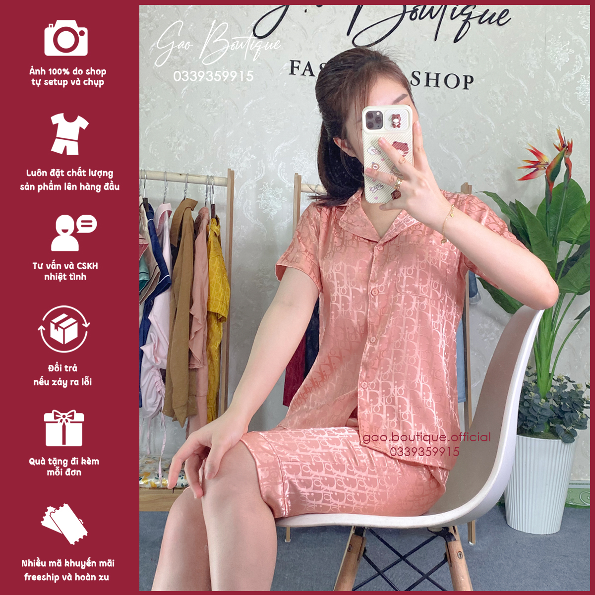 Đồ bộ pijama lụa gấm quần lửng áo cộc, bộ lửng mặc nhà nữ, bộ ngố nữ từ 40-55kg gl01