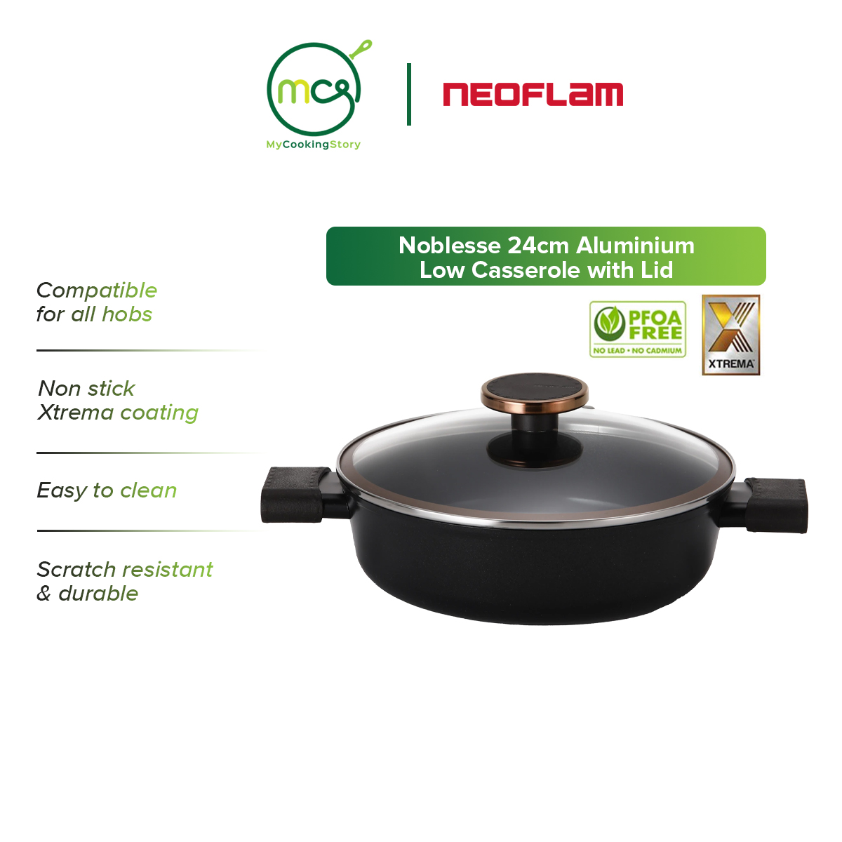 Gambar My Cooking Story    Neoflam Noblesse Aluminium Low Casserole with Glass Lid (24cm)