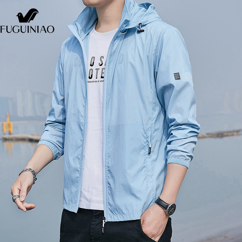 FUGUINIAO Áo Khoác Có Mũ Cho Nam Quần Áo Chống Nắng Vải Viscose Áo Khoác Chống Tia UV Siêu Mỏng Mùa Hè Thể Thao Ngoài Trời Câu Cá Đi Biển