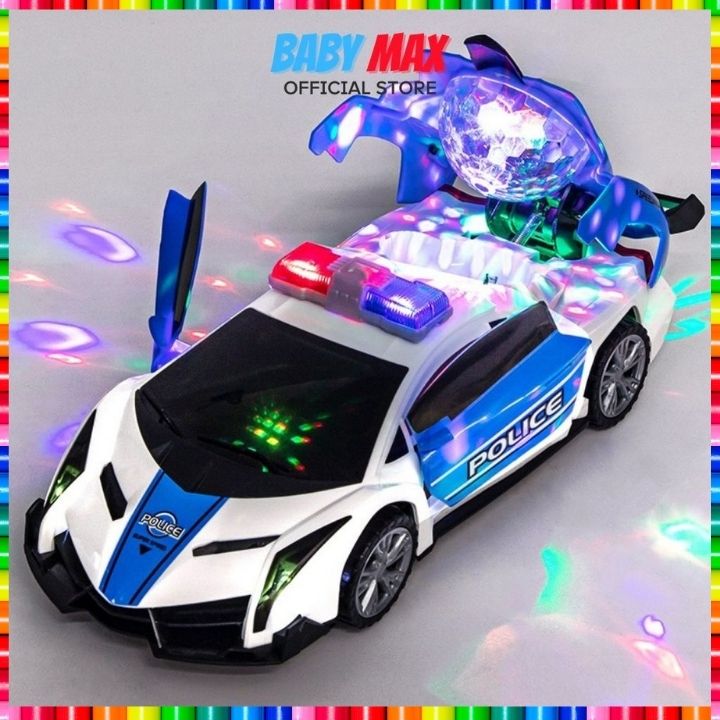 Ô tô đồ chơi cho bé xe cảnh sát biến hình xoay 360 điều khiển tự động mini đồ chơi giải trí cho trẻ em baby max