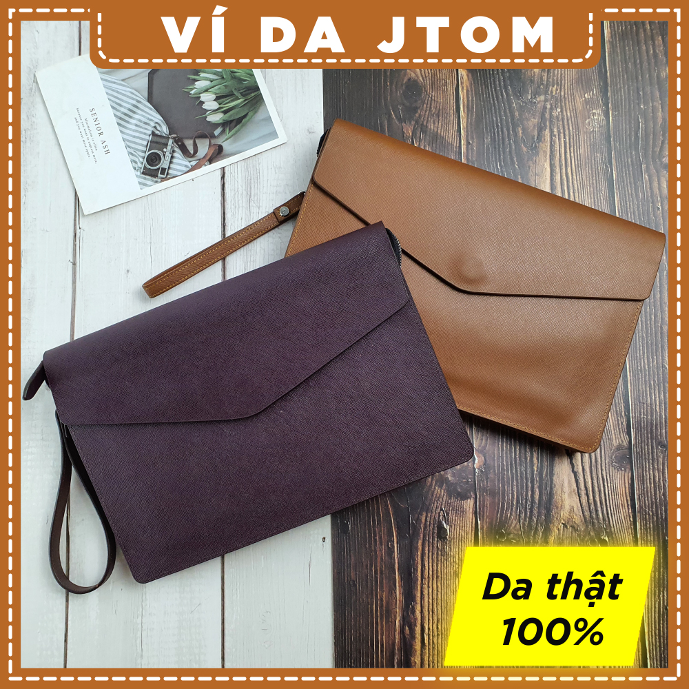Ví da jtom clutch da cầm tay nam , ví công sở - clutch a4 - da safiano cl123 - bh 3 năm
