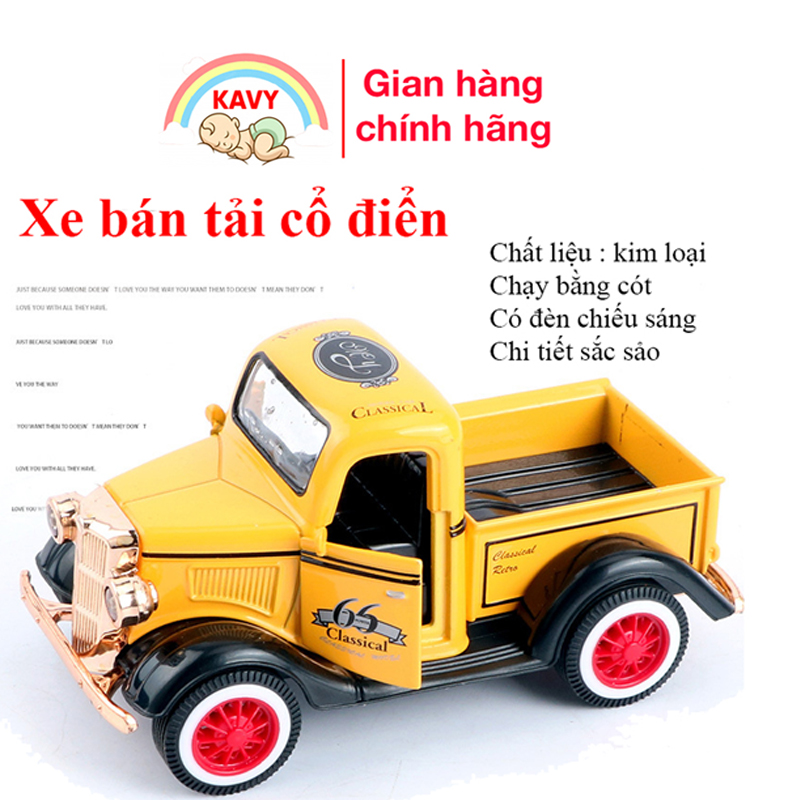 Xe đồ chơi mô hình xe ô tô bán tải kim loại cổ điển có đèn pha, chạy cót, chi tiêt sắc sảo, đẹp, bền bỉ màu ngẫu nhiên