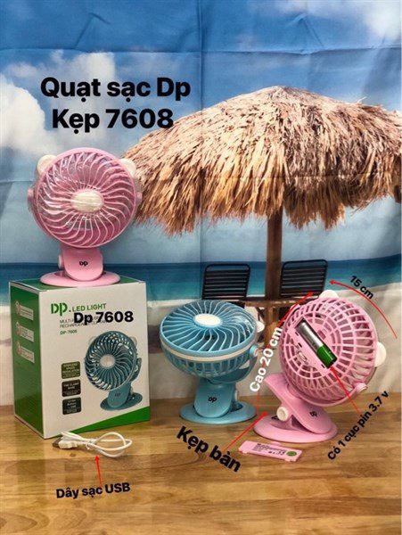 Quạt sạc kẹp bàn cao cấp gọn gàng tiện lợi DP - 7608