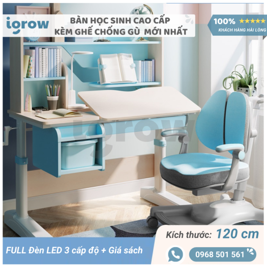 Bộ bàn học sinh cao cấp CHỐNG CẬN cho bé mọi lứa tuổi, thương hiệu Igrow