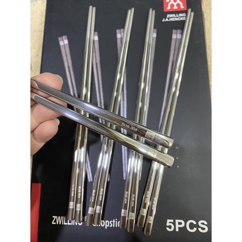Hộp set 5 đôi đũa inox hãng zwilling của đức dễ dàng vệ sinh