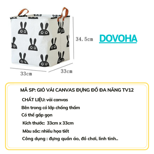 Giỏ đựng quần áo chăn màn đồ dơ túi vải canvas vuông gấp gọn đựng đồ đa năng DOVOHA TV12