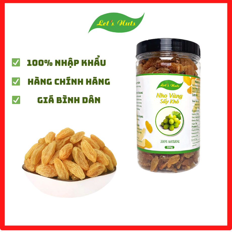 Nho vàng Ấn Độ sấy khô Lets Nuts hũ 500g vị ngọt thanh tự nhiên LETNUTS