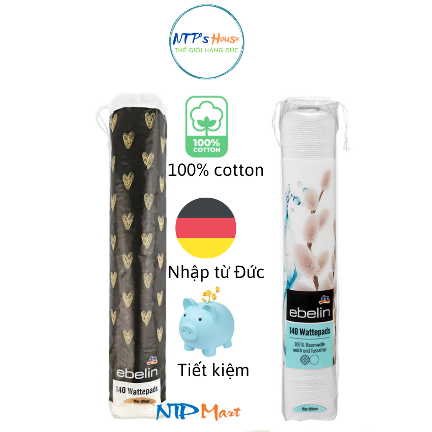Bông Tẩy Trang không dầu 2 lớp 140 miếng hiệu Ebelin, nhập khẩu từ Đức