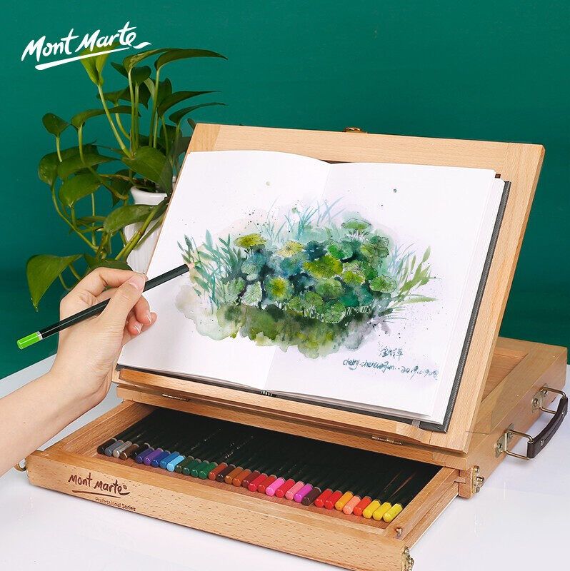 Mont marte giá vẽ bằng gỗ để bàn giá vẽ tranh giá vẽ để bàn thu nhỏ tiện dụng giá vẽ gấp được đồ dùng nghệ thuật hộp đựng cọ sơn