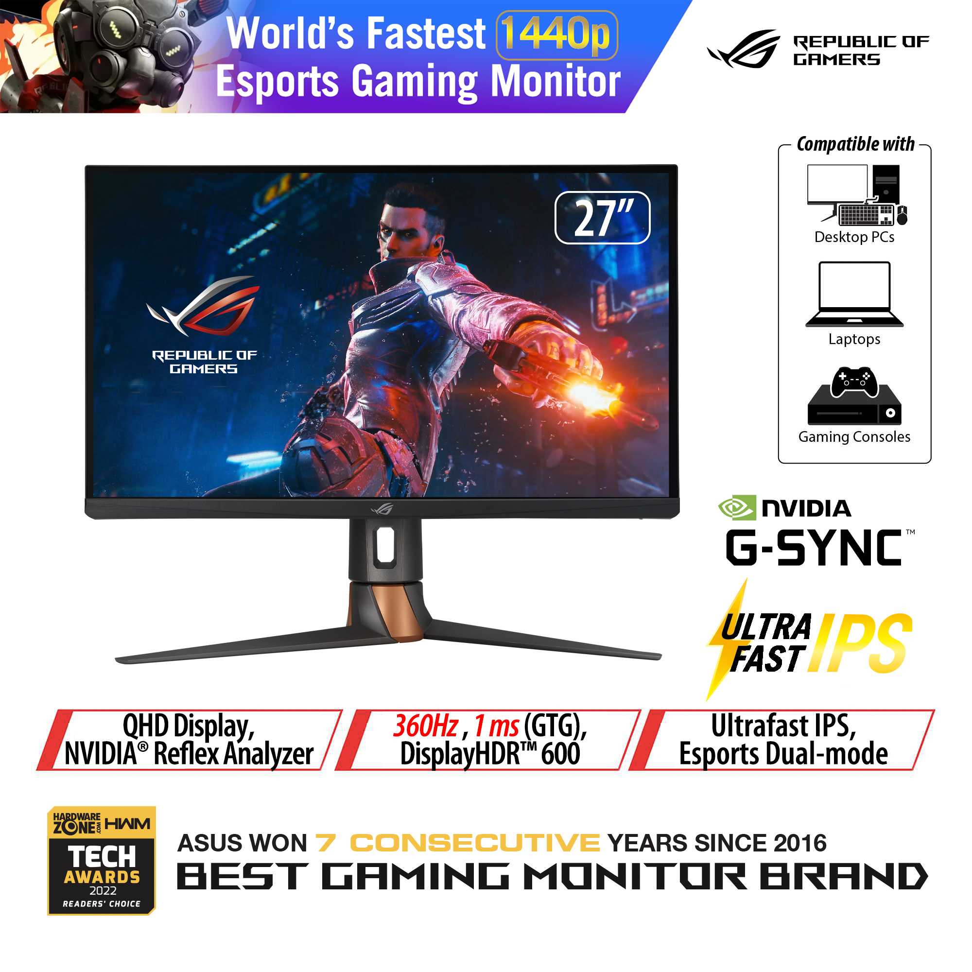 ASUS - ROG Swift 24.5Fast IPS FHD 360Hz 1ms G-SYNC Gaming Monitor