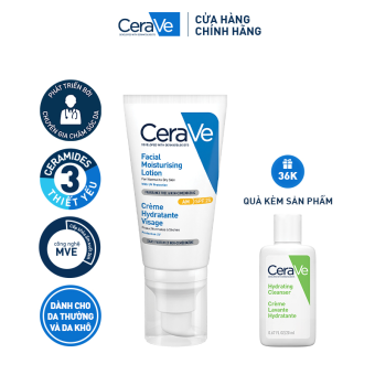 Bộ sản phẩm Cerave kem dưỡng chuyên biệt ban ngày (52ml) & sữa rửa mặt làm sạch sâu cho da thường và da khô (20ml)