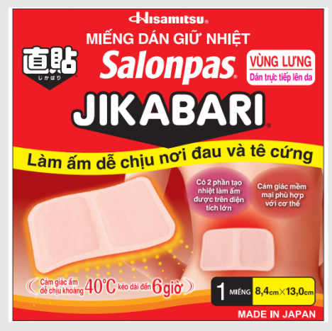 Jikabari, miếng dán giữ nhiệt salonpas jikabari, giảm đau bụng kinh. giữ âm cơ thể khi lạnh. bịch 1 miếng
