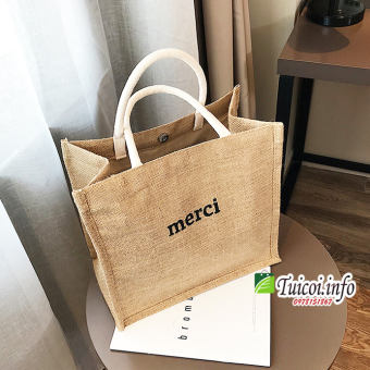 Túi cói merci hàng đẹp có đệm đáy giữ form túi, có lót