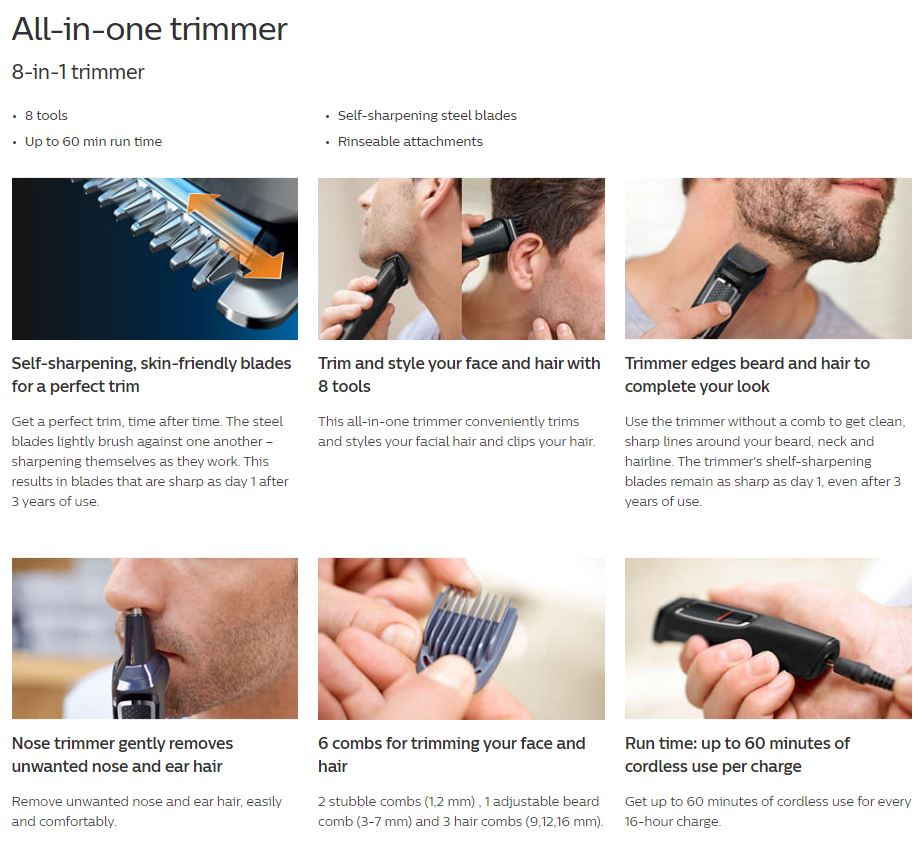 philips multigroom series 3000 charging time