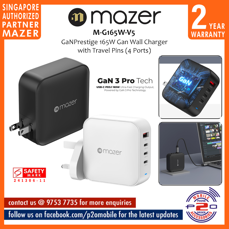 Mazer 70W Gan Wall Charger With Travel Pins For Multi-Port
