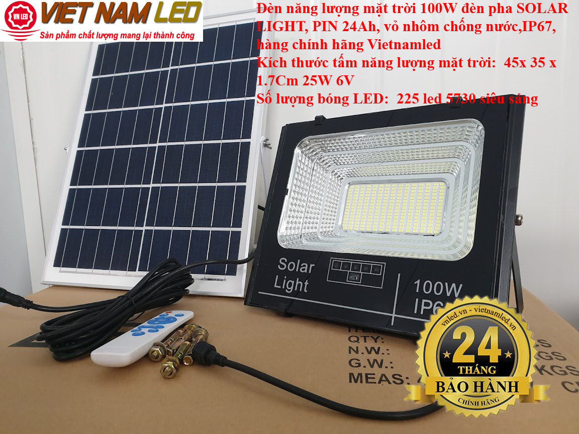 Đèn năng lượng mặt trời 300W - 200W - 100W đèn pha SOLAR LIGHT, vỏ nhôm chống nước,IP67, hàng chính 