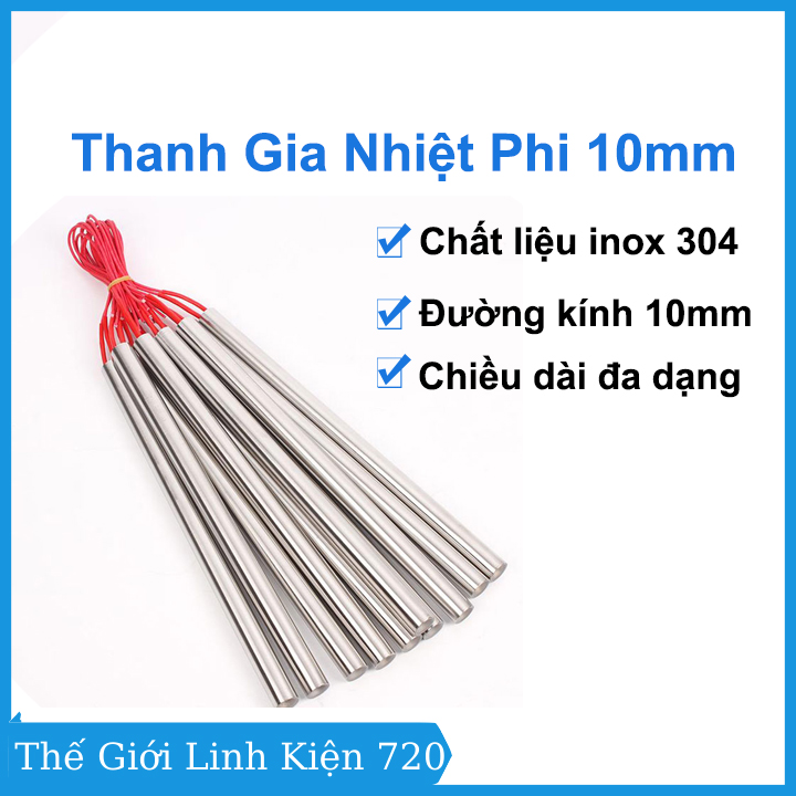 Thanh gia nhiệt phi 10, điện trở nhiệt 1 đầu, điện trở nhiệt sấy khuôn 1 đầu điện áp 220V