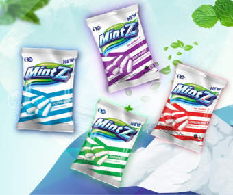 Combo 4 gói kẹo mềm bạc hà Mintz (4 vị Bạc hà Á, Âu, Cherry và Nho)