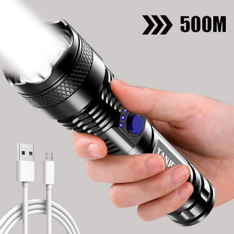 Đèn Pin LED Tập Trung Ánh Sáng Mạnh ABS 3 Chế Độ Đèn Pin Luminou Đa Năng Sạc USB Gia Dụng Tiện Dụng Ngoài Trời