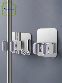 Móc Treo Cây Lau Nhà, Chổi Lau Nhà Có Móc Khăn Chất Liệu Inox 304 Cao Cấp (Kèm 1 Tuýp Keo Dán Sealant Fix)