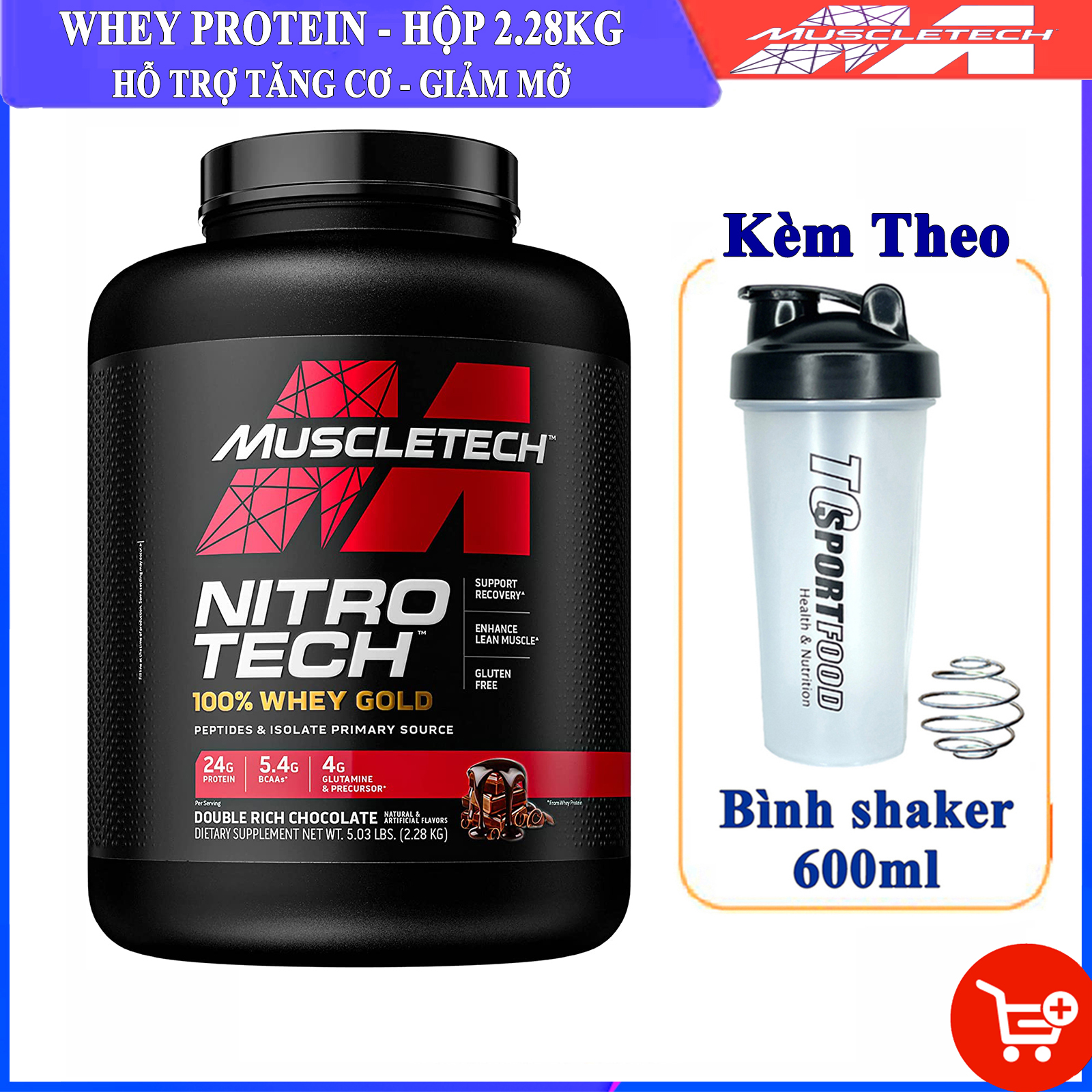 [FREE SHAKER] Sữa tăng cơ giảm mỡ Nitro Tech 100% Whey Gold của Muscle tech hỗ trợ tăng sức bền sức mạnh đốt mỡ giảm cân giảm mỡ bụng cho người tập GYM và chơi thể thao