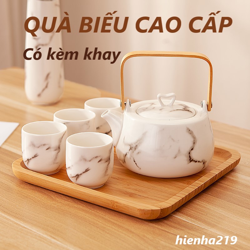 Bộ ấm chén kèm khay hoạ tiết trang nhã phong cách nhật