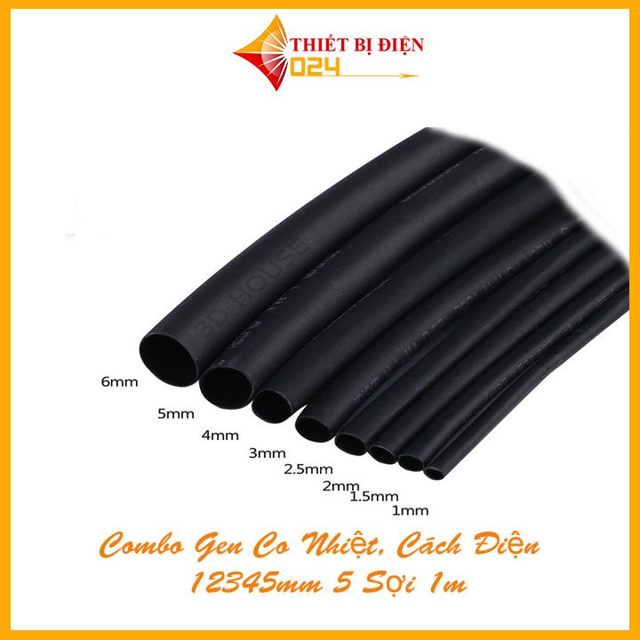 Combo gen co nhiệt, cách điện 2/4/6/8/10mm 5 sợi 1m
