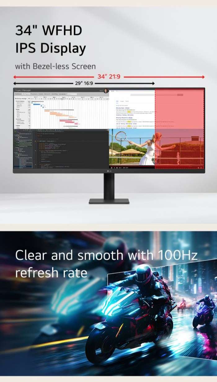 [New] [Online Exclusive] LG 34U511A-B 34" UltraWide™ HDR IPS Display Monitor | sRGB 99% | 100Hz Refresh Rate | HDR10 · v2