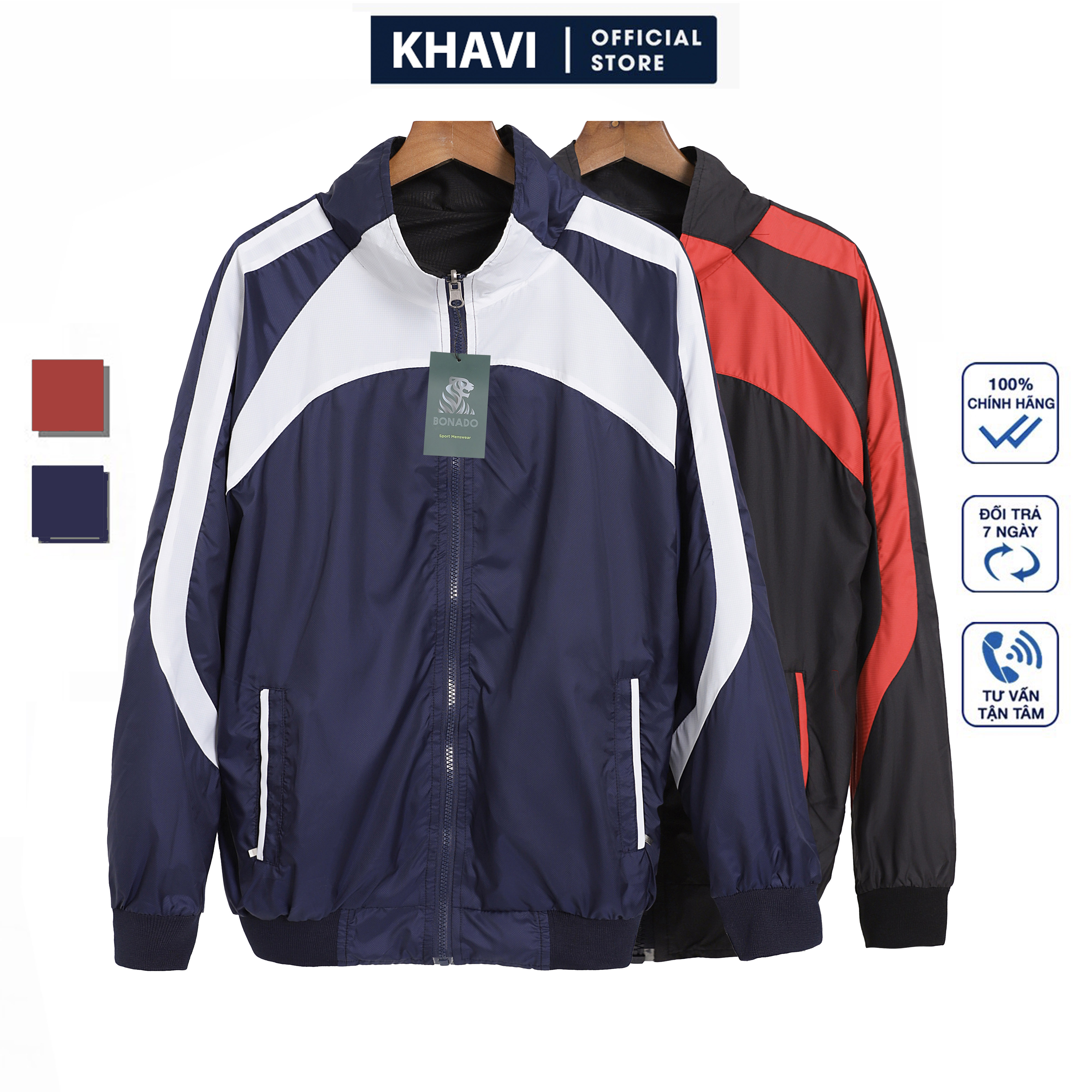 Áo khoác dù nam/nữ  2 lớp 2 mặt cao cấp BONADO BN093 - Màu Đen phối Đỏ