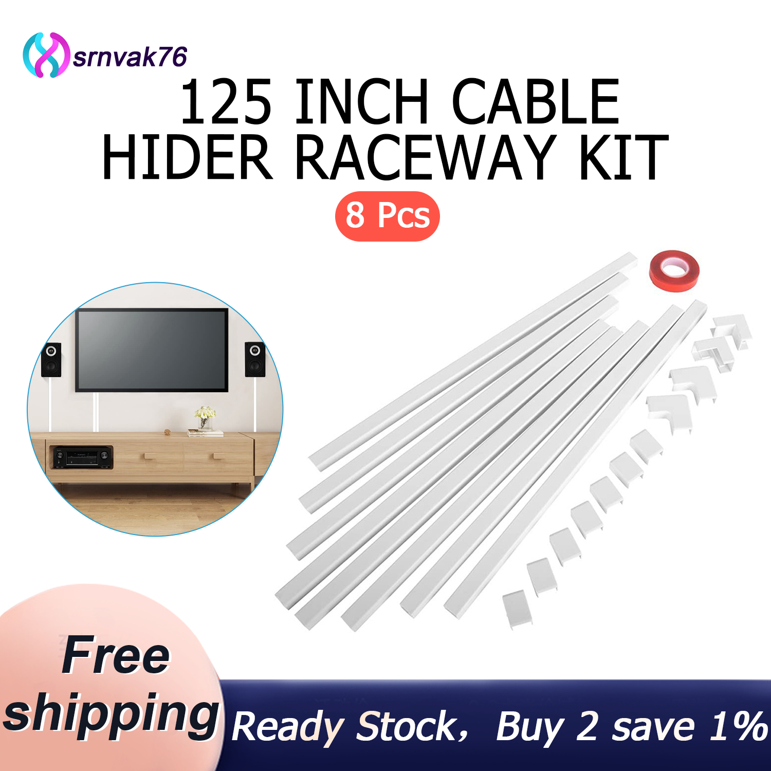 125 Inch Cable Concealer Yecaye CMC-03 white One-Cord Channel