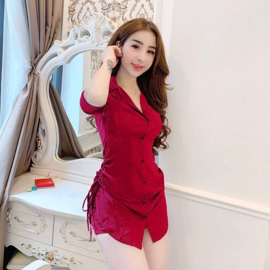 Đầm sơ mi rút dây (KÈM QUẦN)