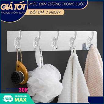 Móc dán trong suốt 6 móc, Kệ dán trong suốt - móc dán tường-móc treo quần áo, đồ dùng nhà bếp, nhà tắm, phòng ngủ, màu trắng trong suốt mang tính thẩm mỹ cao phù hợp với mọi không gian nội thất gia đình