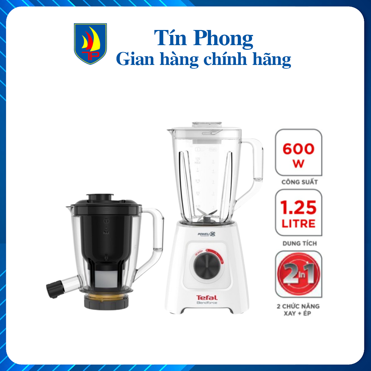Máy xay sinh tố tefal bl42q166 - dung tích 1.25l và 0.8l, công suất 600w, 2 cối, ép vay xay 2 trong 1, chính hãng bảo hành 2 năm