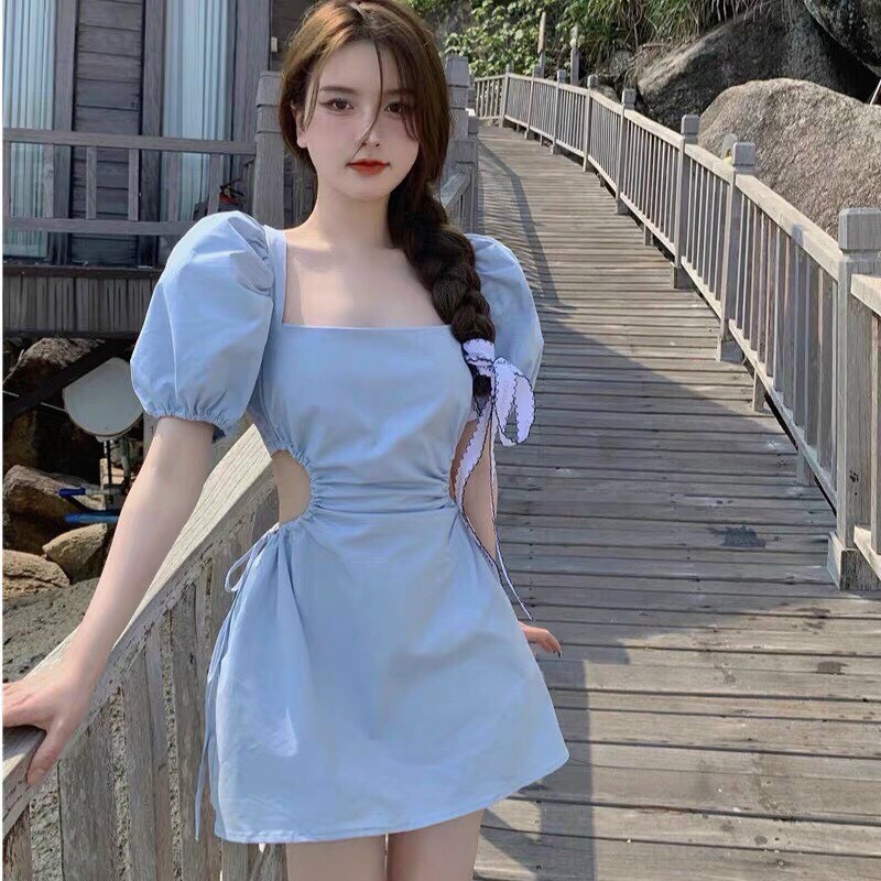 [ Voucher 50k Freeship Max 0 đồng toàn quốc ] Đầm tiểu thư tay phồng, đầm chữ A, đầm nữ cổ vuông đơn giản, đầm midi Hàn Quốc mặc đi chơi dễ thương