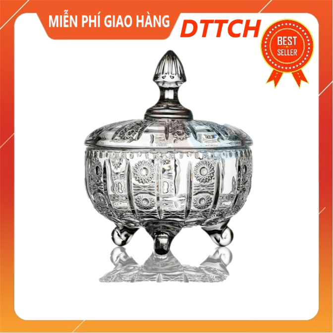 Dĩa trái cây thủy tinh pha lê 3 chân - khay đựng hoa quả, đĩa trái cây, thố đựng trái cây bán trà sữa, sinh tố