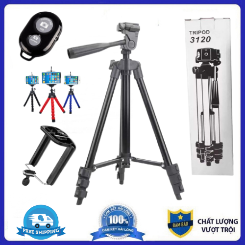 Chân máy ảnh Tripod 3120 + Giá đỡ điện thoại + Remote Shutter + TẶNG KÈM chân bạch tuộc 30K - Chân máy quay,chân máy điện thoại,Tripod điện thoại,Tripod máy ảnh,