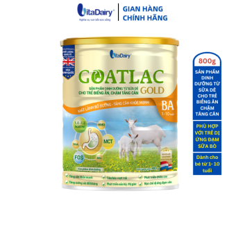 Sữa dê Goatlac Gold BA 800g giúp tăng cân cho trẻ biếng ăn, suy dinh dưỡng, dành cho trẻ dị ứng đạm sữa bò - VitaDairy