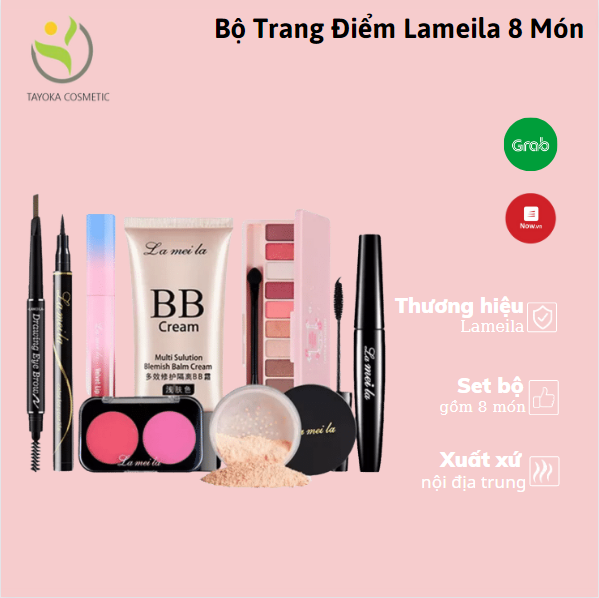 Bộ trang điểm cơ bản Lameila 8 món tiện lợi set trang điểm chuyên nghiệp bộ trang điểm cá nhân Phấn phủ Kem BB Phấn mắt Phấn má Mascara Bút dạ kẻ mắt Chì kẻ mày Son kem TK-81 TAYOKA