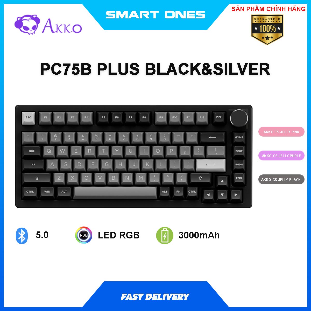 Bàn phím akko pc75b plus black & silver