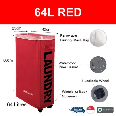[SG Ready Stock] Woodles Laundry Basket Hamper★42L 55L 64L Capacity★4-Wheel Foldable Slim Durable Lockable Waterproof Oxford★All Purpose Storage Clothes Toys★Turquoise Beige Grey Blue Black Red★Local Shipping & Warranty (11)