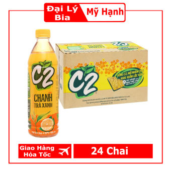 Thùng 24 Chai Trà Xanh C2 Hương Chanh Chai Nhựa 455ml Date Luôn Mới