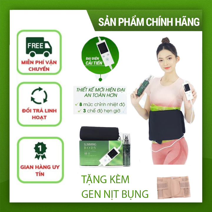 Đai nịt bụng giảm mỡ ủ nóng slimming body sb2 full bộ kèm tinh dầu giảm mỡ bụng đánh bay mỡ thừa