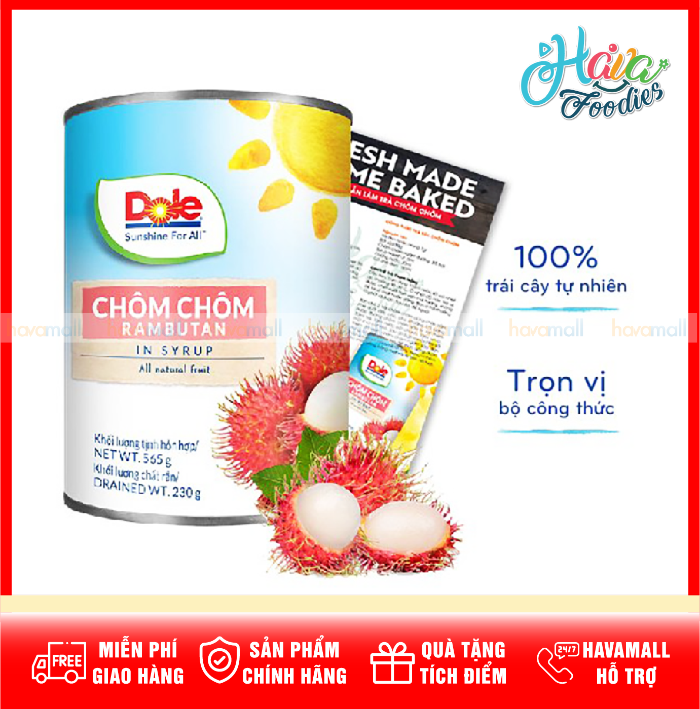 [HÀNG CÔNG TY NHẬP KHẨU + CÔNG THỨC TRÀ CHÔM CHÔM] Chôm Chôm Ngâm Đường – Rambutan In Syrup Dole 565g