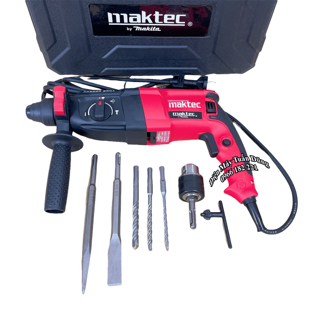 Máy khoan đục bê tông maktec 2-26 tặng đầu khoan 13 ly sắt+5 mũi khoan đục 100% dây đồng