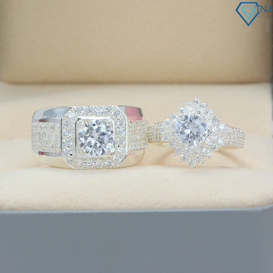 Nhẫn đôi bạc nam nữ bản to đính đá cao cấp ND0470 - Trang Sức TNJ