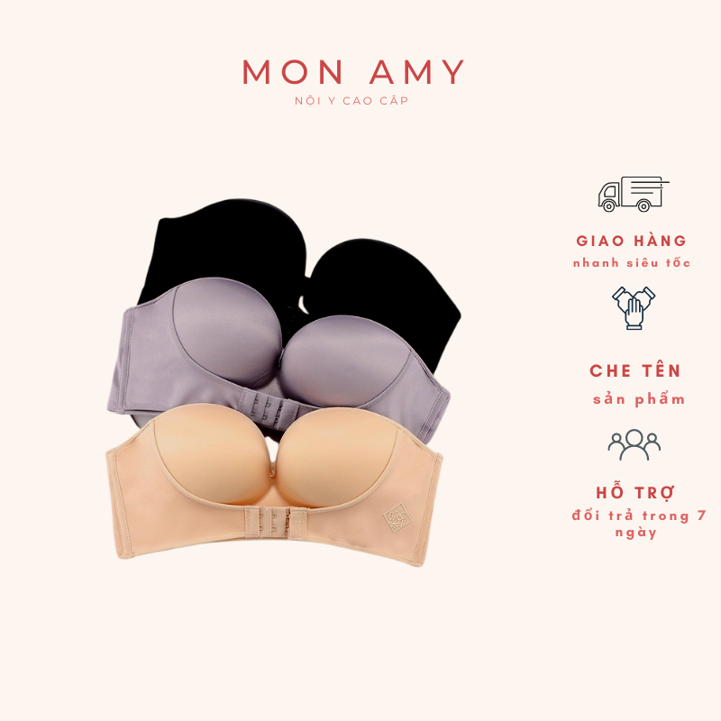 Áo Ngực,Áo lót không Dây Nâng Ngực Chống Tụt Cài Trước Không Gọng Nâng Ngực-Mon Amy