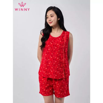WINNY - Bộ đồ lanh sát nách quần sooc mặc nhà họa tiết hoa lá 2MNLA23024B