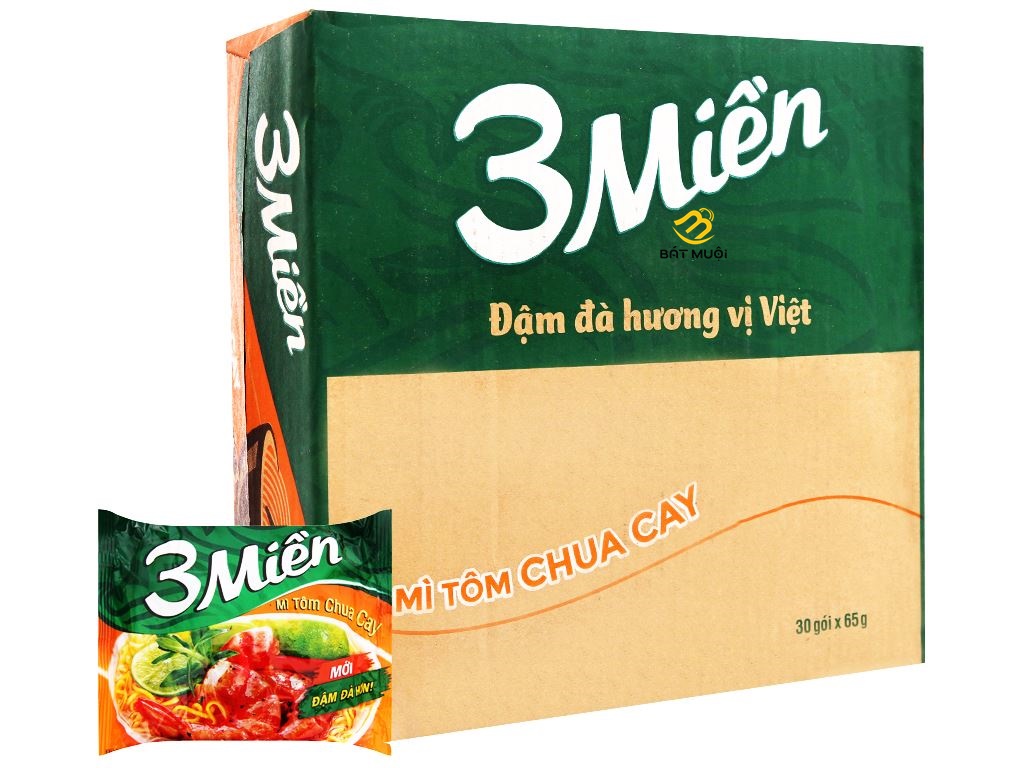 Mì 3 miền tôm chua cay 65g - thùng 30 gói - tạp hóa bát muội